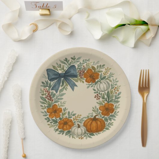 ウェルカムリースグレイ絵を描カボチャ ペーパープレート (ウェディング)