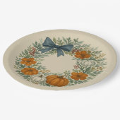 ウェルカムリースグレイ絵を描カボチャ ペーパープレート (アングル)