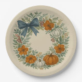 ウェルカムリースグレイ絵を描カボチャ ペーパープレート (正面)