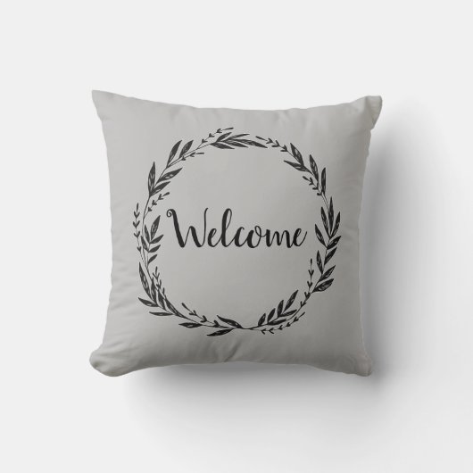 ウェルカムリースグレイ装飾用クッション クッション (正面)