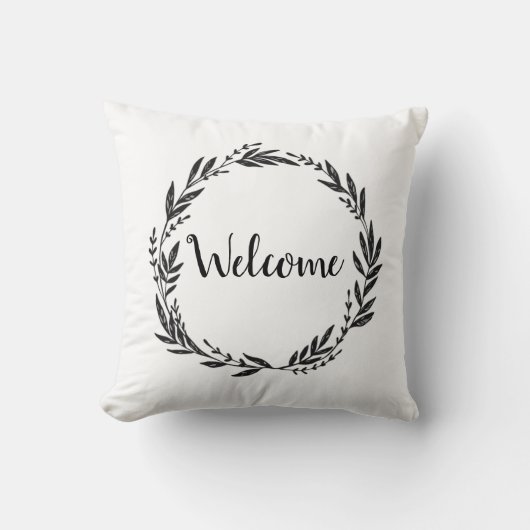 ウェルカムリースグレイ装飾用クッション クッション (正面)