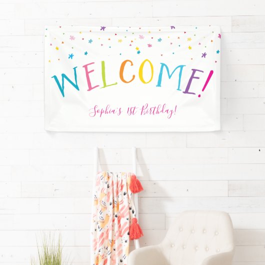 ウェルカムレインボー型かわいらしパーティーの明るい色 横断幕 (インサイチュ)