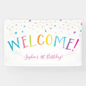ウェルカムレインボー型かわいらしパーティーの明るい色 横断幕 (横)