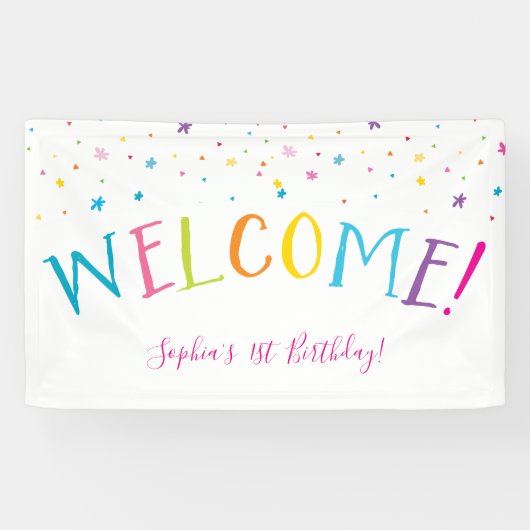 ウェルカムレインボー型かわいらしパーティーの明るい色 横断幕 (横)