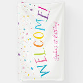 ウェルカムレインボー型かわいらしパーティーの明るい色 横断幕 (縦)