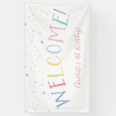 ウェルカムレインボー型かわいらしパーティーパステルカラー 横断幕 (縦)