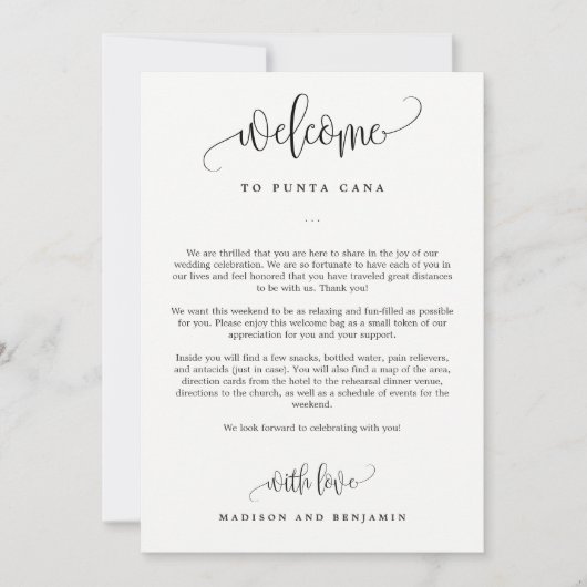 ウェルカムレターと旅程結婚表の歓迎バッグ (正面)