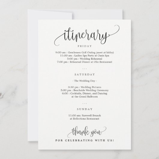 ウェルカムレターと旅程結婚表の歓迎バッグ (裏面)