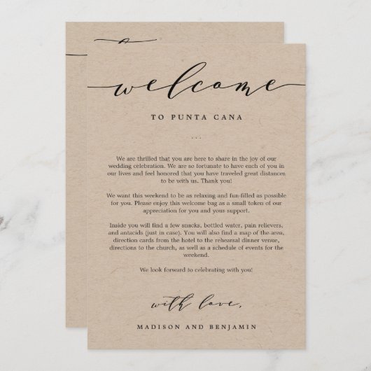 ウェルカムレターと旅程結婚表の歓迎バッグ プログラム (正面/裏面)