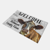 ウェルカムレッドホルスタイン牛の動物家族のファーム名 ドアマット (アングル)