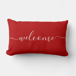 ウェルカムレッド&ホワイト引用文書道タイポグラフィ ランバークッション
