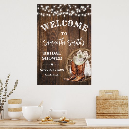 ウェルカム女性のカーボーイブーツハットウェスタンブライダルシャワー ポスター (キッチン)