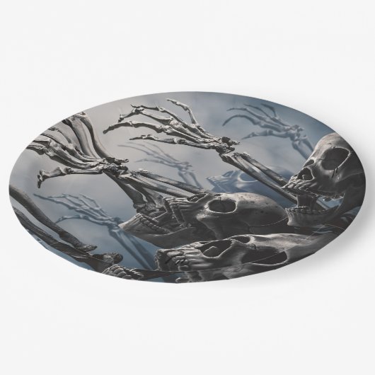 ウェルカム完全に死んでいなゾンビスケルトン怖い不気味紙 ペーパープレート (アングル)