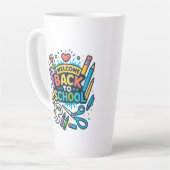 ウェルカム新学期おもしろいアートデザイン カフェラテマグ (左アングル)