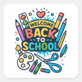 ウェルカム新学期おもしろいアートデザイン スクエアシール