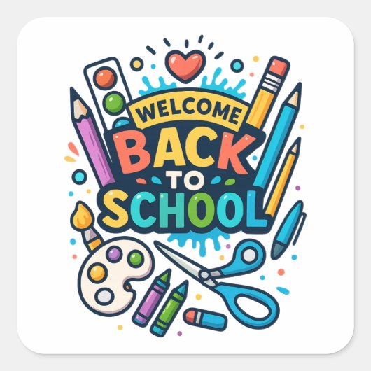 ウェルカム新学期おもしろいアートデザイン スクエアシール (正面)