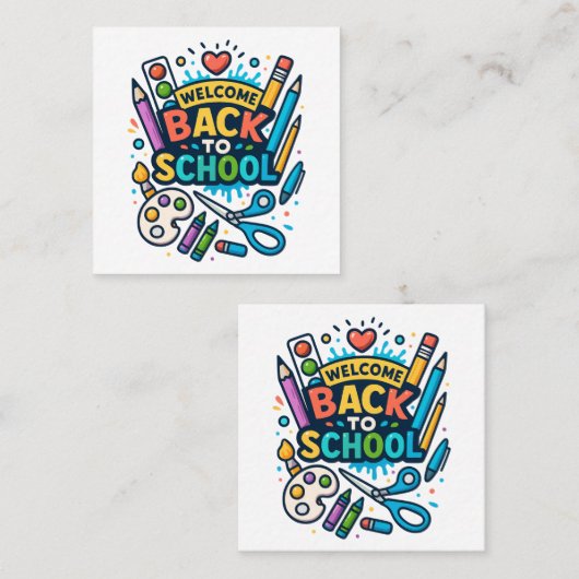 ウェルカム新学期おもしろいアートデザイン スクエア名刺 (正面/裏面)