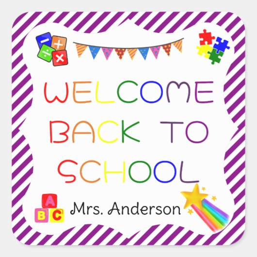 ウェルカム新学期の最初の日の学校のシール スクエアシール (正面)