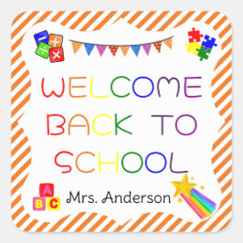 ウェルカム新学期の最初の日の学校のシール スクエアシール