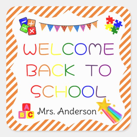 ウェルカム新学期の最初の日の学校のシール スクエアシール (正面)