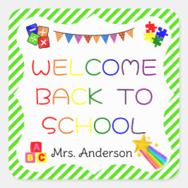 ウェルカム新学期の最初の日の学校のシール スクエアシール