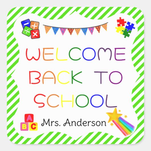 ウェルカム新学期の最初の日の学校のシール スクエアシール (正面)