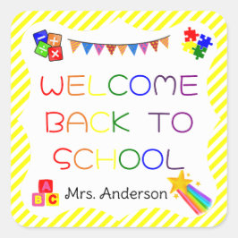 ウェルカム新学期の最初の日の学校のシール スクエアシール