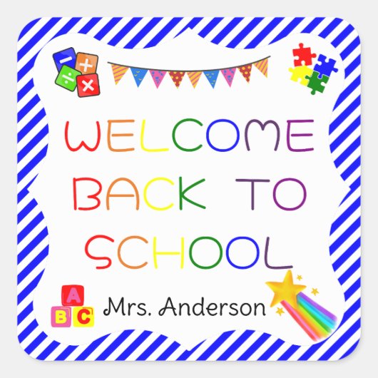ウェルカム新学期の最初の日の学校のシール スクエアシール (正面)