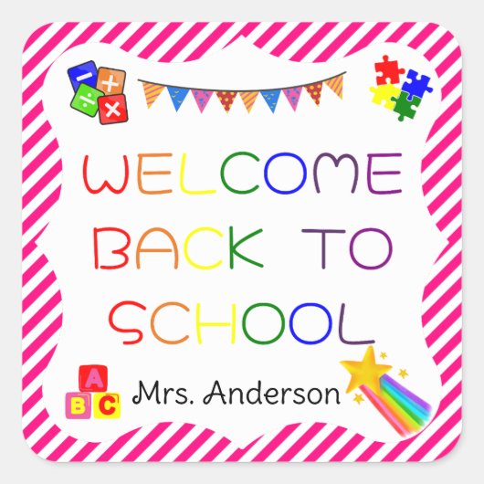 ウェルカム新学期の最初の日の学校のシール スクエアシール (正面)