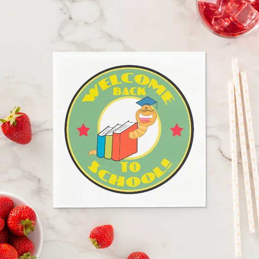 ウェルカム新学期ブックワーム スタンダードランチョンナプキン