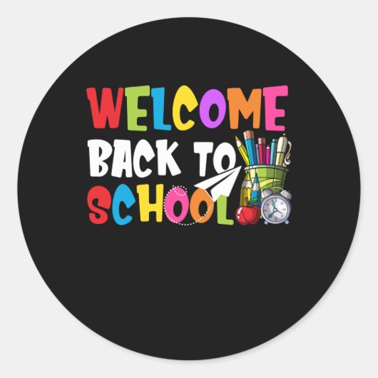 ウェルカム新学期初日の学校先生 ラウンドシール (正面)