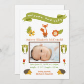 ウェルカム新生児ウッドランド – 誕生のお知らせ 案内状 (正面/裏面)