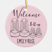 ウェルカム新生児バプテスマ《キリスト教》洗礼式や命名式ピンクガール セラミックオーナメント (正面)