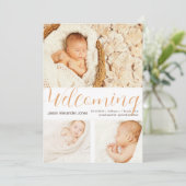 ウェルカム新生児ボーイ写真テンプレートニュートラル 招待状 (スタンド正面)
