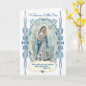 ウェルカム新生児宗教的ヴィンテージカトリック カード (黄色い花)