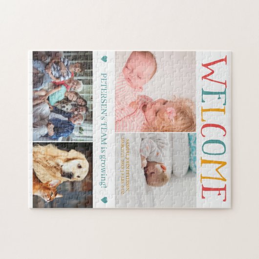 ウェルカム新生児誕生カスタムフォトコラージュファミリー ジグソーパズル (横)