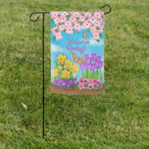 ウェルカム春の花リバーシブルガーデン国旗