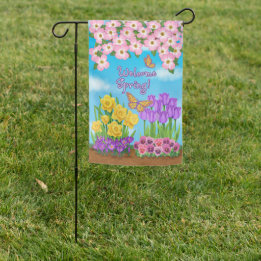 ウェルカム春の花リバーシブルガーデン国旗 ガーデンフラッグ