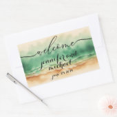 ウェルカム海ビーチウォーターカラーグリーナリー 長方形シール (封筒)