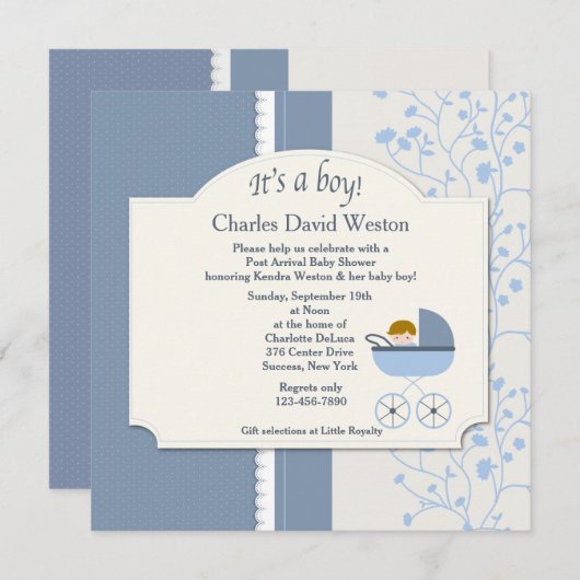 ウェルカム男の赤ちゃんシャワー招待状 招待状 (正面/裏面)