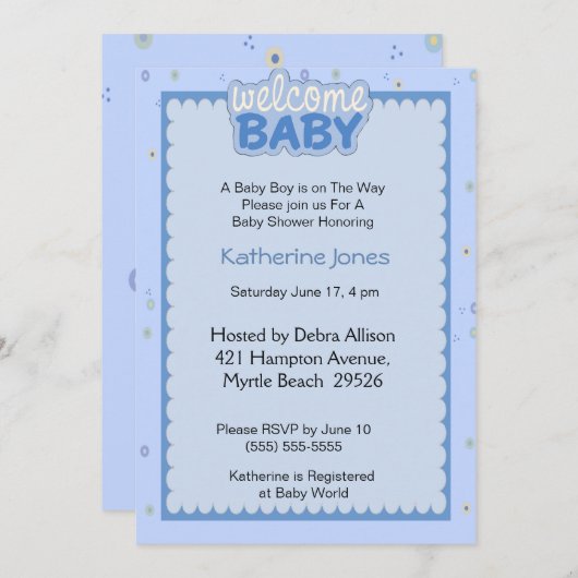 ウェルカム男の赤ちゃんシャワー招待状 招待状 (正面/裏面)