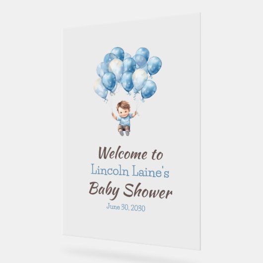 ウェルカム男の赤ちゃんシャワー風船 アクリルサイン (傾斜)