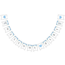 ウェルカム男の赤ちゃんブルーエレファントシャワースプリンクル バンティングフラッグ