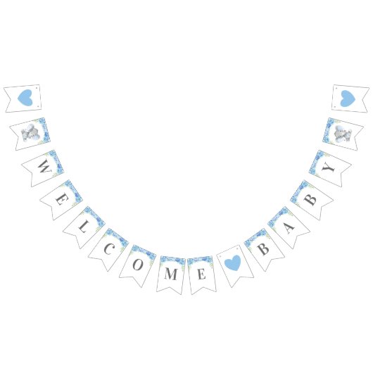ウェルカム男の赤ちゃんブルーエレファントシャワースプリンクル バンティングフラッグ (全)