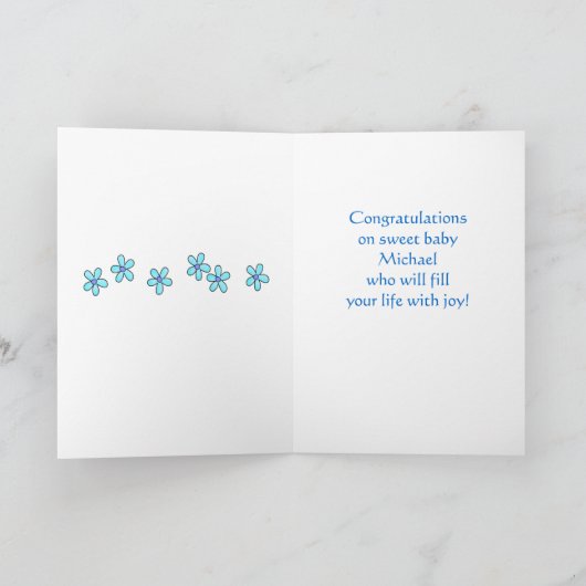 ウェルカム男の赤ちゃん名パーソナライズされたブルー乳母車 カード (内部)