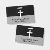 ウェルカム白黒クリスチャンチャーチアッシャー バッジ (正面＆裏面)