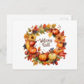 ウェルカム秋カラフルオータムカボチャリース シーズンポストカード (正面/裏面)