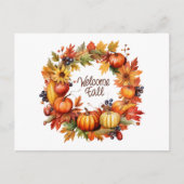 ウェルカム秋カラフルオータムカボチャリース シーズンポストカード (正面)