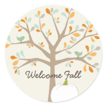 ウェルカム秋ツリーホワイトカボチャ封筒用シール