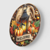 ウェルカム秋ランタン ラージ壁時計 (傾斜)